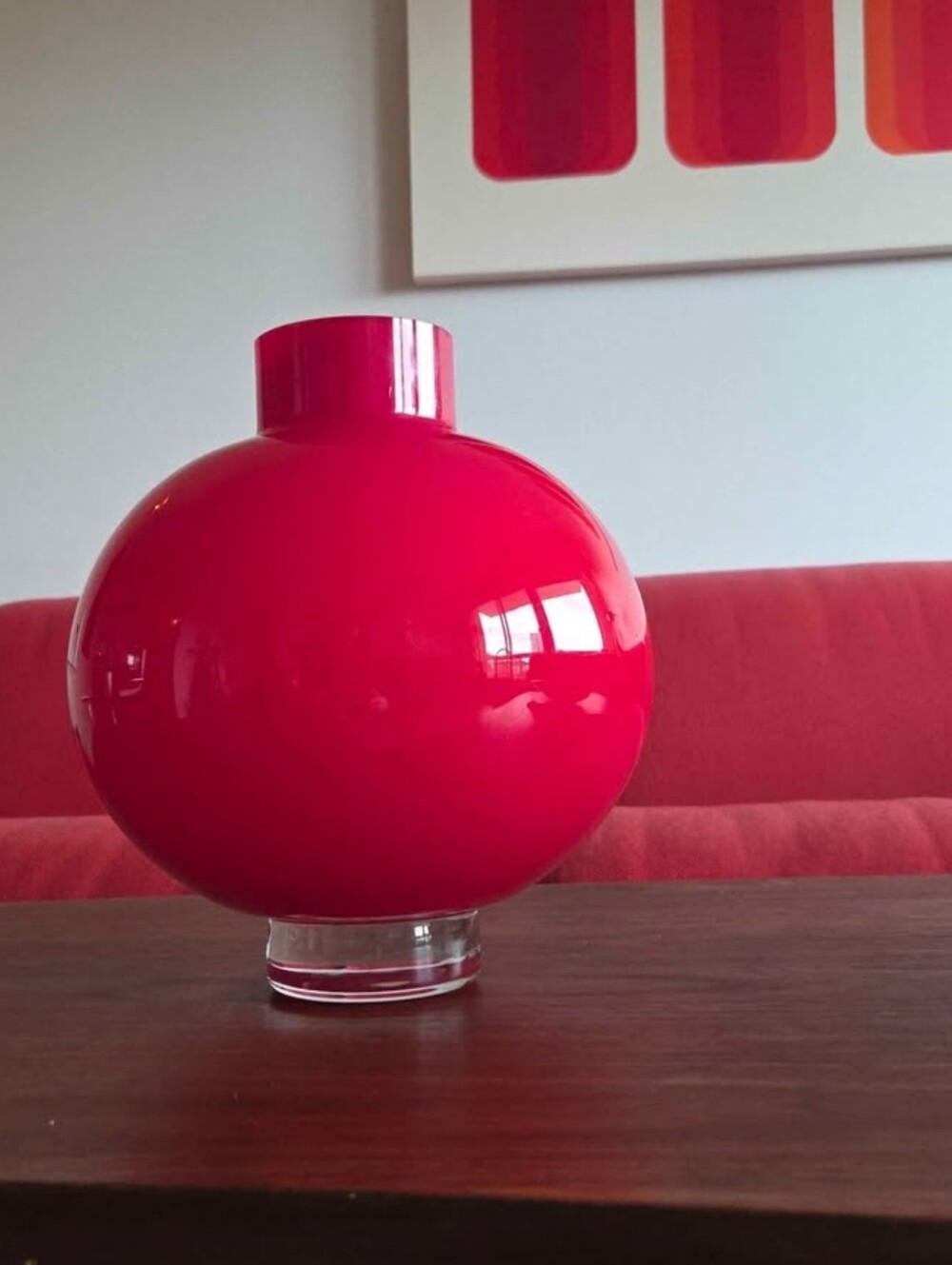 1970s Red Cased Glass Post Modeen Vase